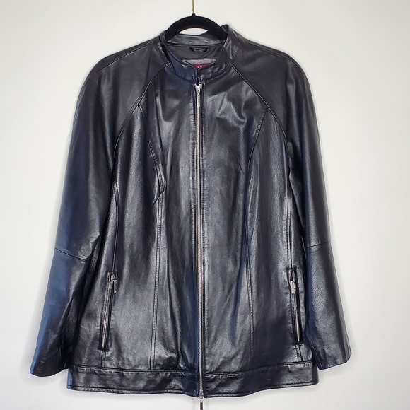Jessica London Moto Style Leather Jacket Size 20 Black Zip Front